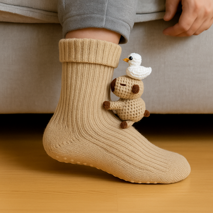 Haussocken Warm Anti-Rutsch Tiermotiv Plüsch Mikrofaser Socken