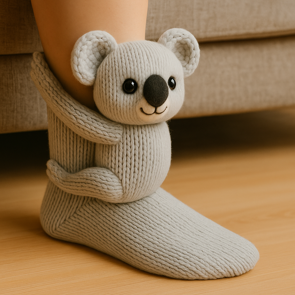 Haussocken Warm Anti-Rutsch Tiermotiv Plüsch Mikrofaser Socken