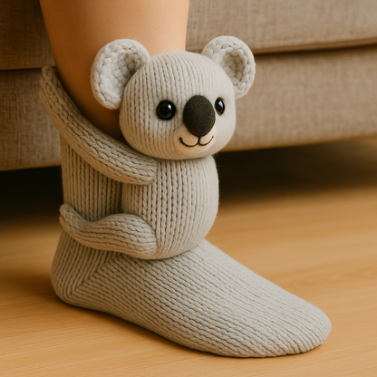 Haussocken Warm Anti-Rutsch Tiermotiv Plüsch Mikrofaser Socken