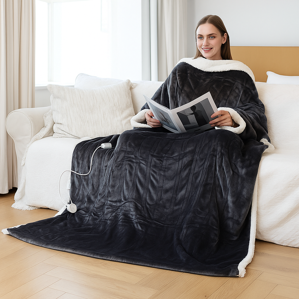 Heizdecke Elektrisch Tragbar Fleece Sherpa Kuscheldecke Warm