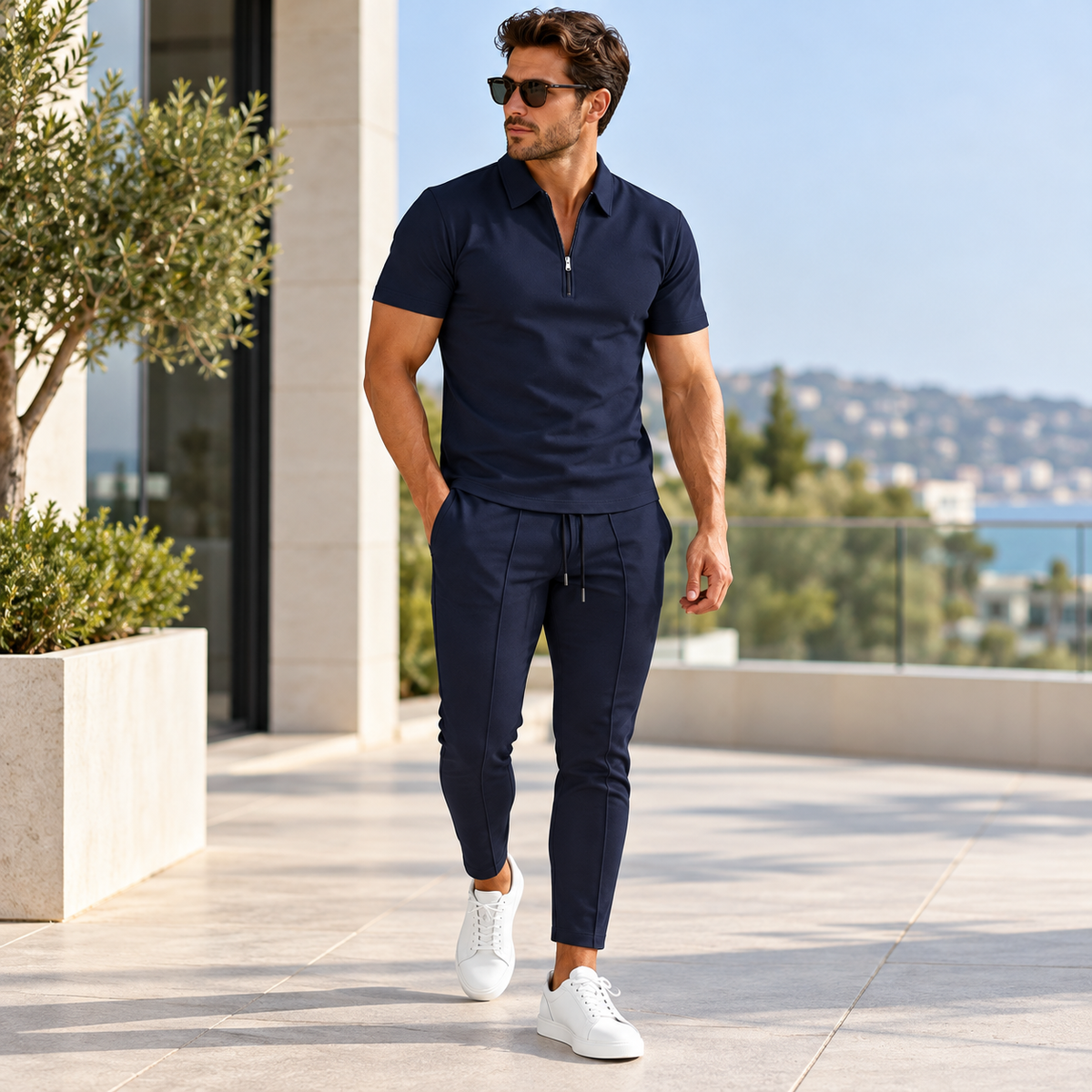Herren Ensemble Chemise Und Hose Mit Elastischem Bund