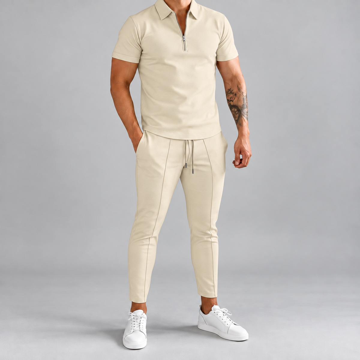 Herren Ensemble Chemise Und Hose Mit Elastischem Bund