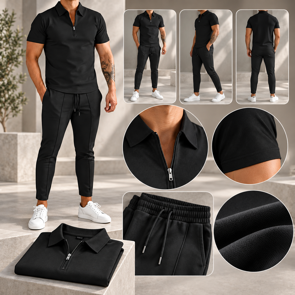 Herren Ensemble Chemise Und Hose Mit Elastischem Bund