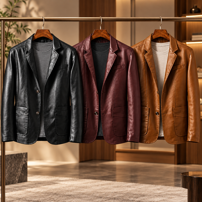 Herren Für Business Schwarzer Lederblazer Für Freizeit