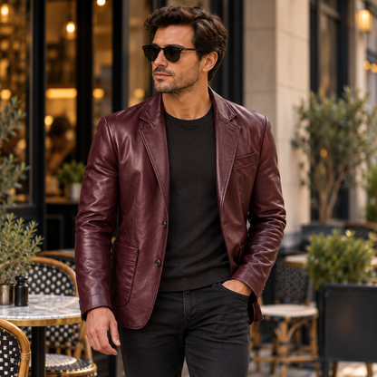 Herren Für Business Schwarzer Lederblazer Für Freizeit