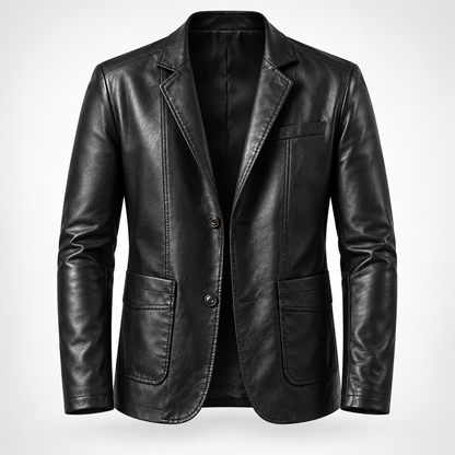 Herren Für Business Schwarzer Lederblazer Für Freizeit