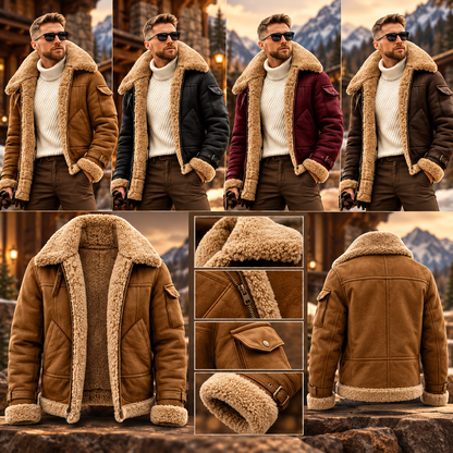 Herren Gefütterte Lammfelljacke Bomberjacke Stylische