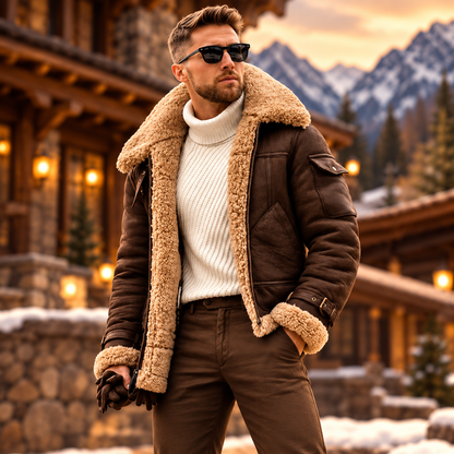 Herren Gefütterte Lammfelljacke Bomberjacke Stylische