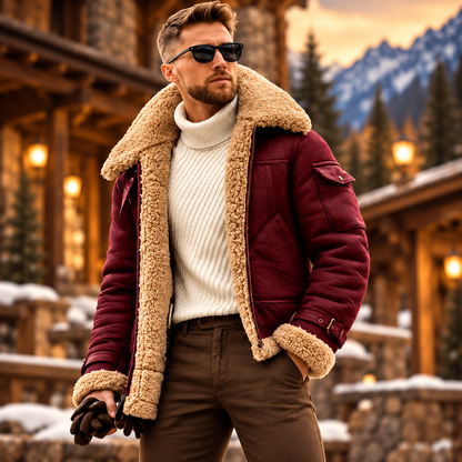 Herren Gefütterte Lammfelljacke Bomberjacke Stylische