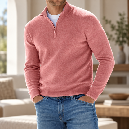 Herren Kaschmir Pullover Mit Reißverschluss Langärmeliger