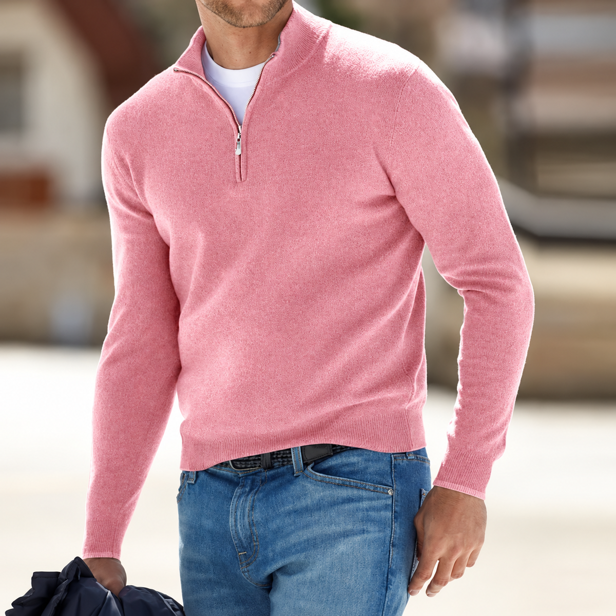 Herren Kaschmir Pullover Mit Reißverschluss Langärmeliger