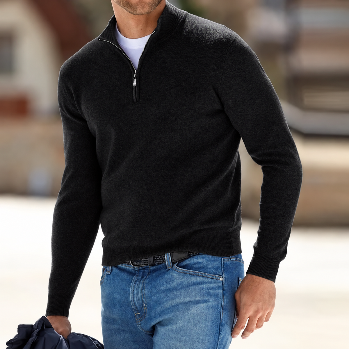 Herren Kaschmir Pullover Mit Reißverschluss Langärmeliger