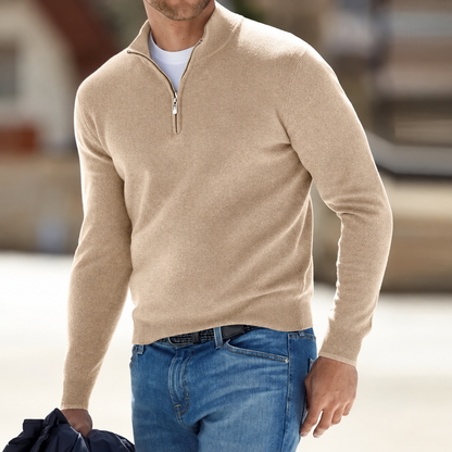 Herren Kaschmir Pullover Mit Reißverschluss Langärmeliger