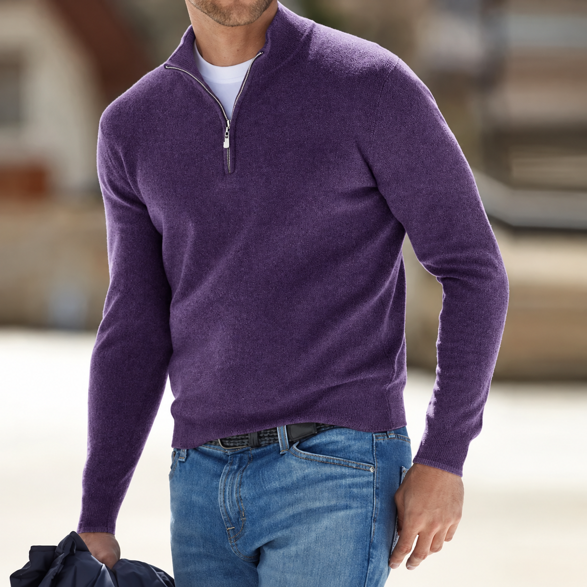 Herren Kaschmir Pullover Mit Reißverschluss Langärmeliger
