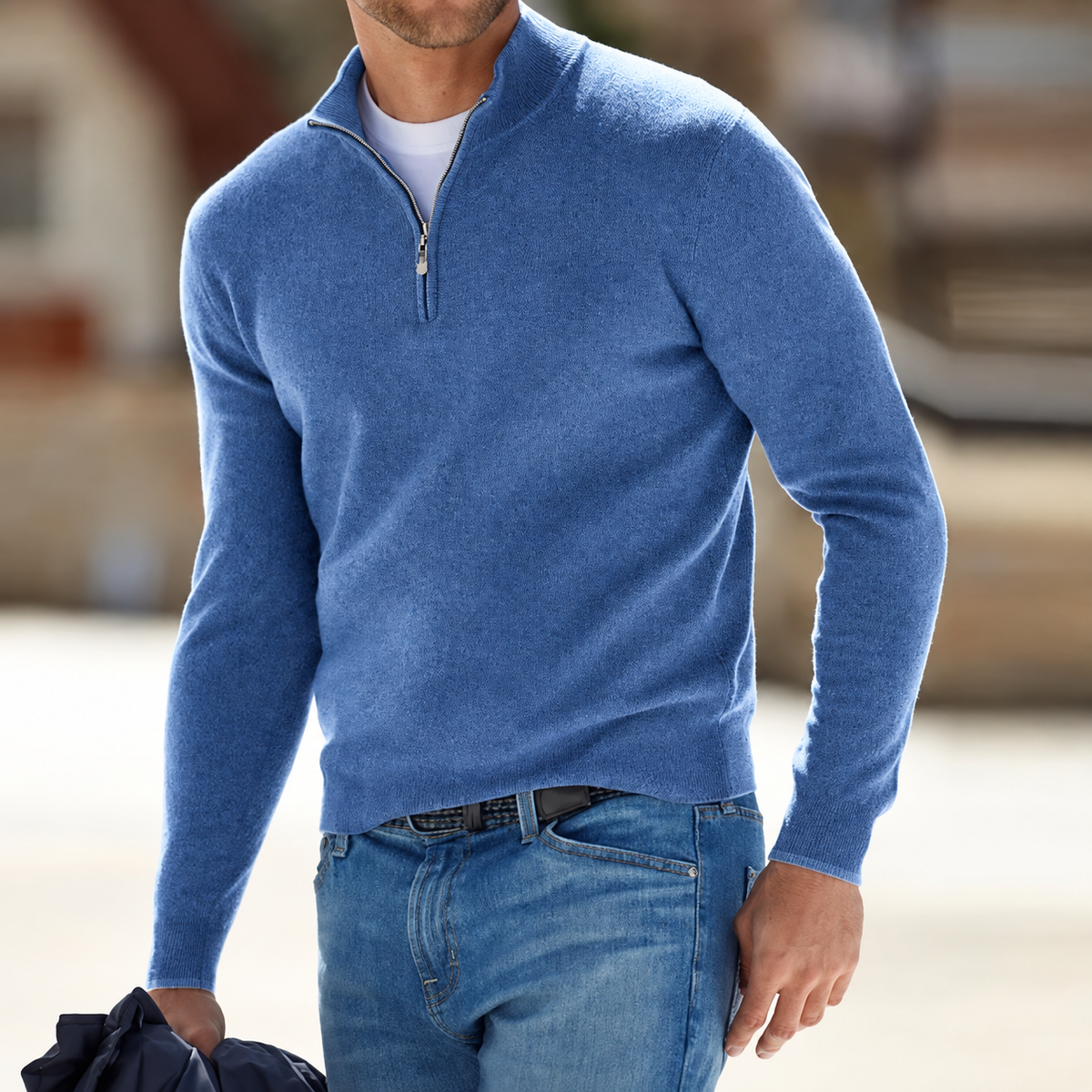 Herren Kaschmir Pullover Mit Reißverschluss Langärmeliger