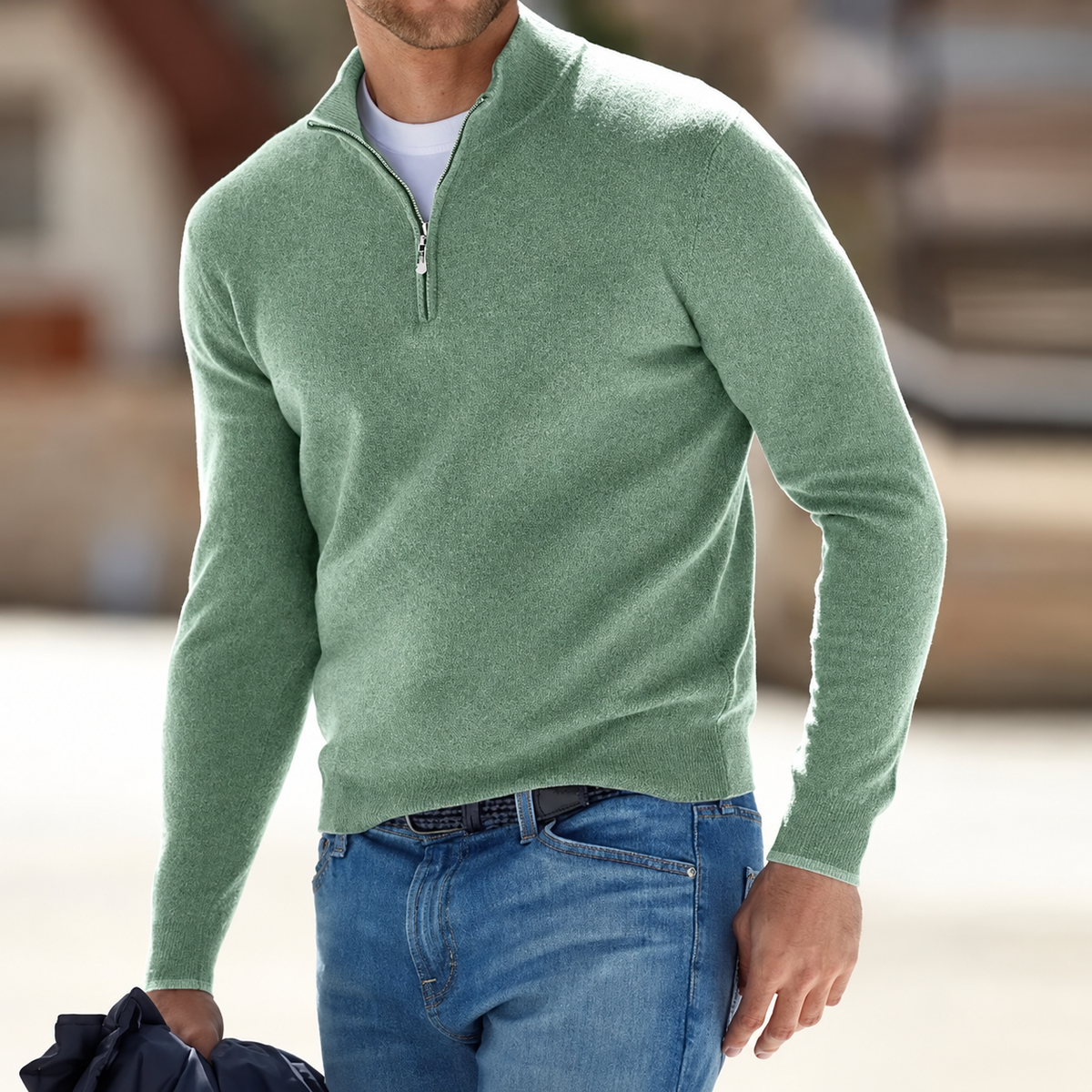 Herren Kaschmir Pullover Mit Reißverschluss Langärmeliger