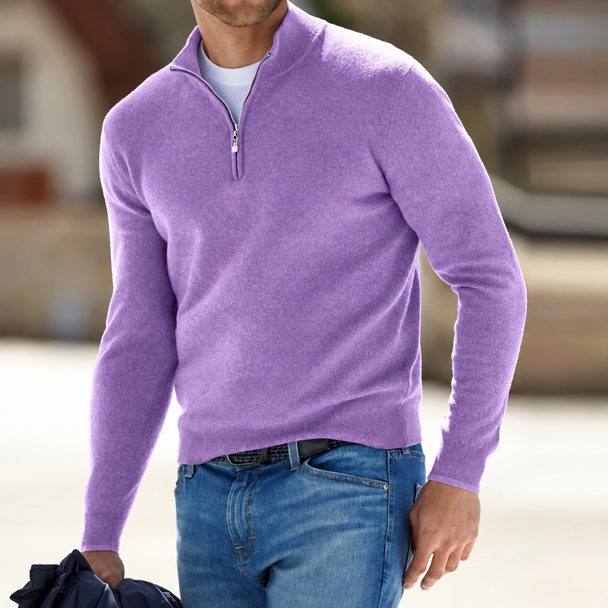 Herren Kaschmir Pullover Mit Reißverschluss Langärmeliger
