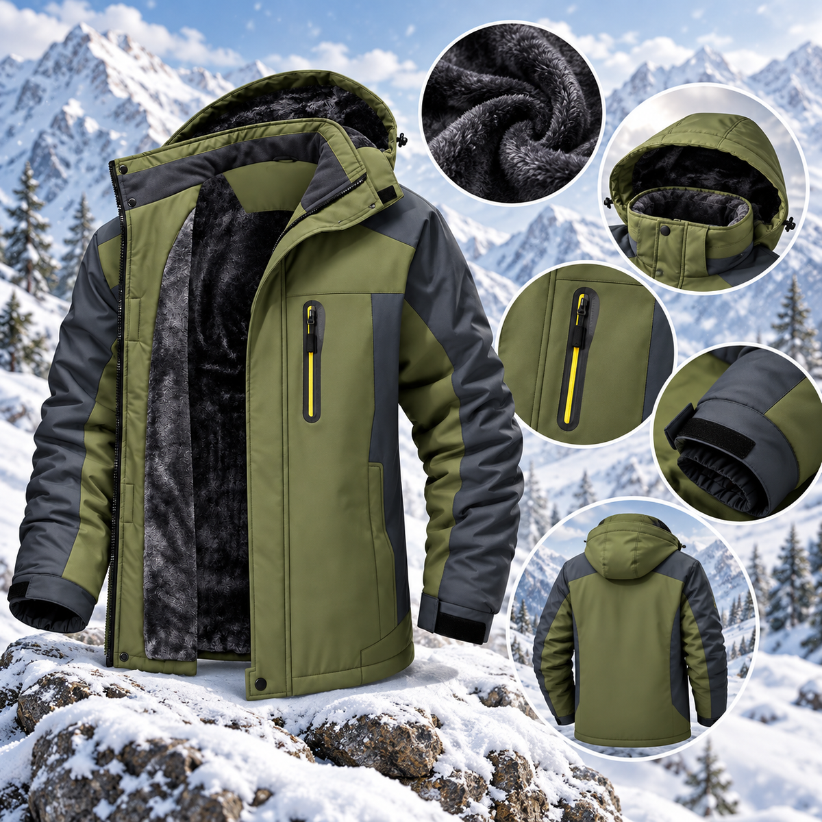 Herren Wasserfester Wintermantel Wärmende Jacke