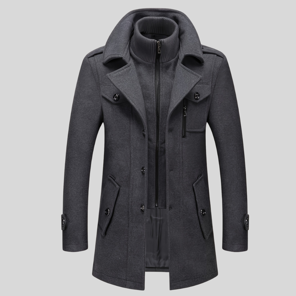 Men's Winter Coat Classic Double Collar Zipper Jacket