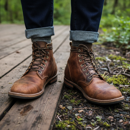 Men’s Leather Boots Vintage Ankle Lace-Up Boots