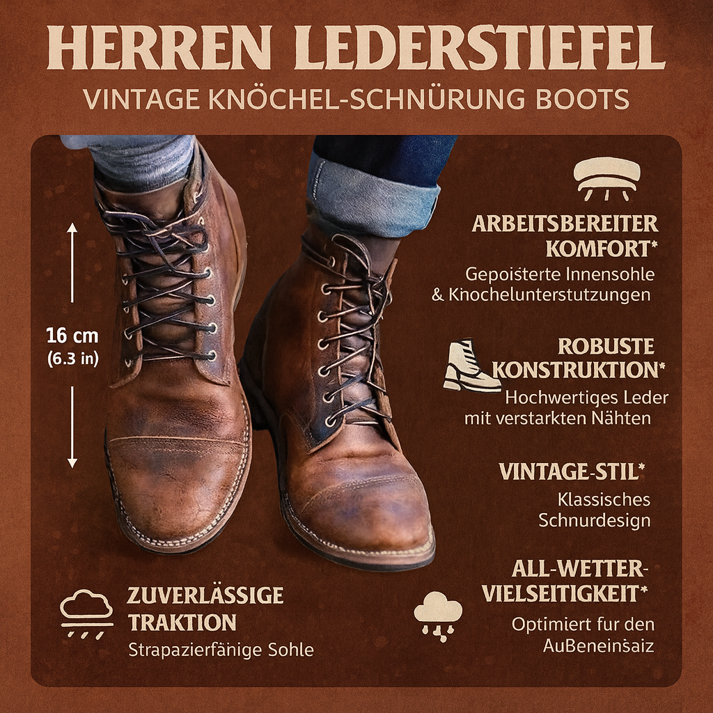 Men’s Leather Boots Vintage Ankle Lace-Up Boots