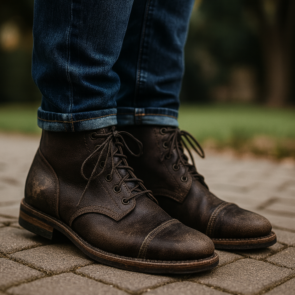 Men’s Leather Boots Vintage Ankle Lace-Up Boots