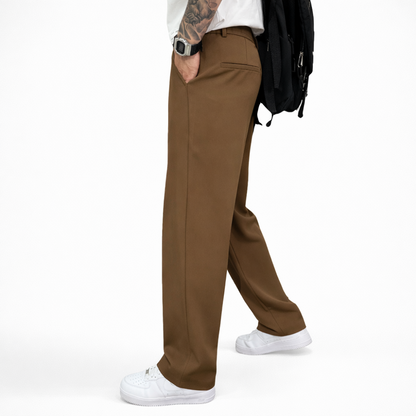 Men’s Fabric Chino Pants Long Straight Fit Casual