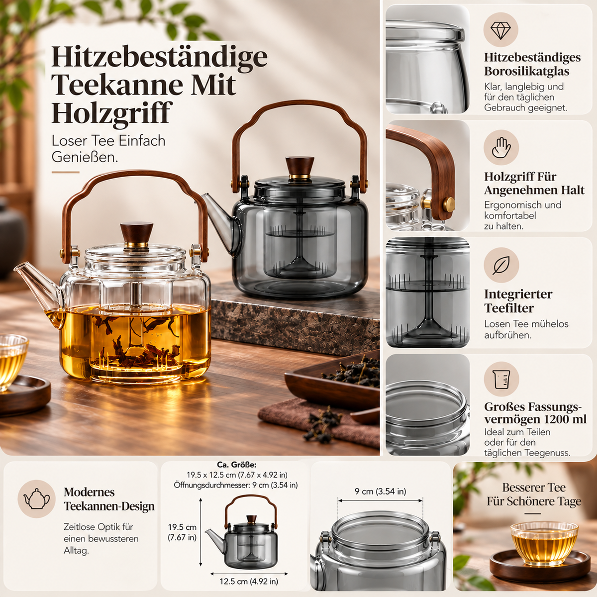 Hitzebeständige Teekanne Mit Holzgriff Losen Tee