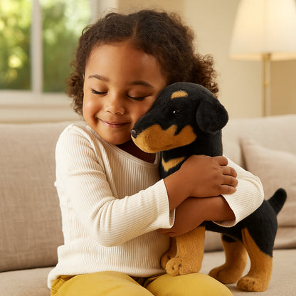 Hund Spielzeug Realistisch Plüsch Schwarz Braun Stofftier Geschenk