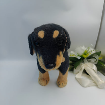 Hund Spielzeug Realistisch Plüsch Schwarz Braun Stofftier Geschenk