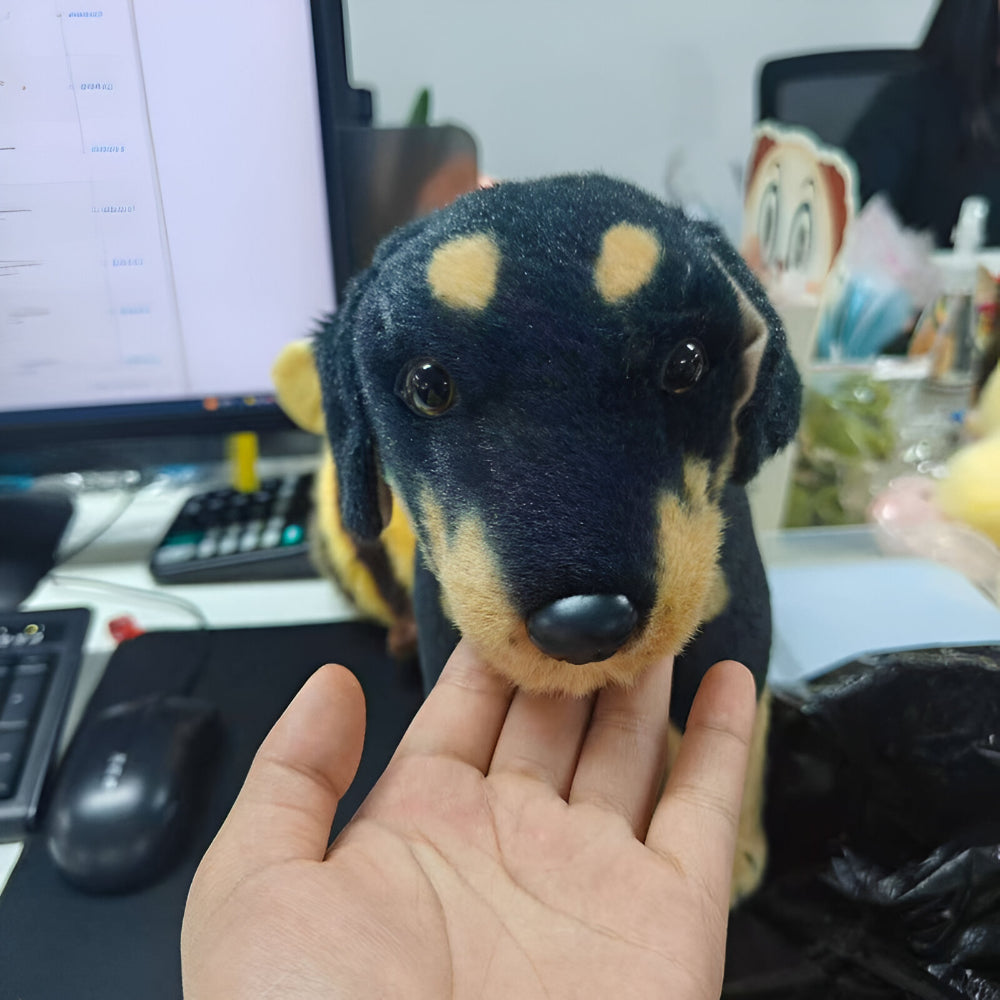 Hund Spielzeug Realistisch Plüsch Schwarz Braun Stofftier Geschenk