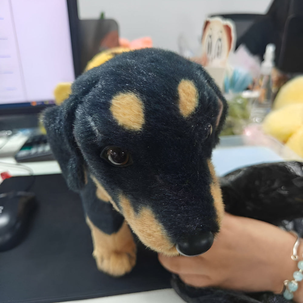 Hund Spielzeug Realistisch Plüsch Schwarz Braun Stofftier Geschenk