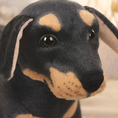 Hund Spielzeug Realistisch Plüsch Schwarz Braun Stofftier Geschenk