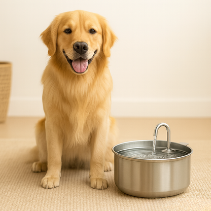 Dog Drinking Fountain Stainless Steel Automatic Quiet Hygienic Bowl