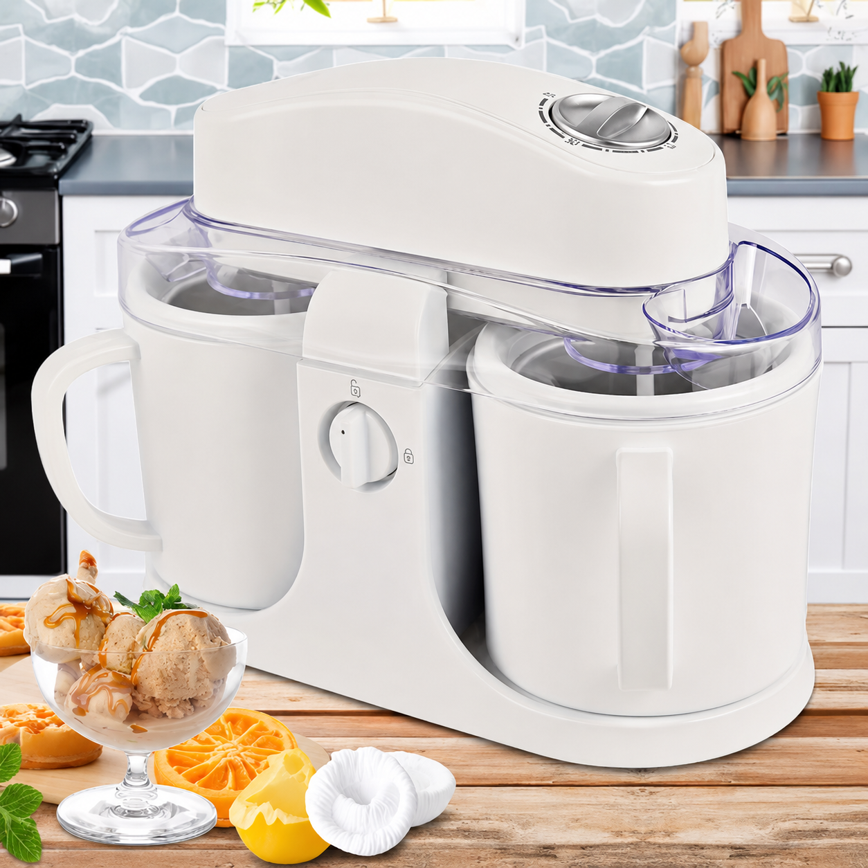 Macchina per gelato a doppio contenitore automatica yogurt sorbetto cucina