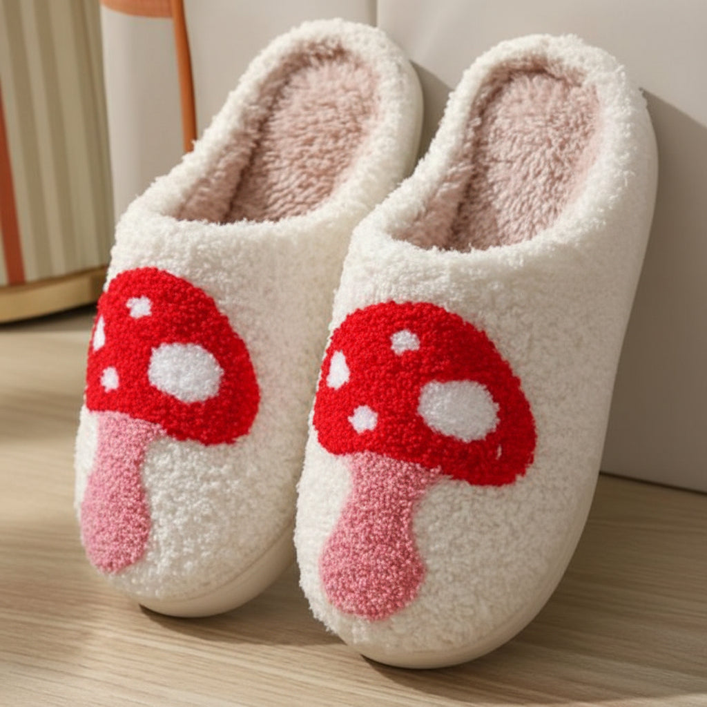 Fluffy Slippers Heart Mushroom Pattern Comfort Style Home