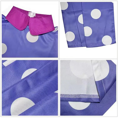 Vestido morado con lunares para disfraz infantil de carnaval y Halloween