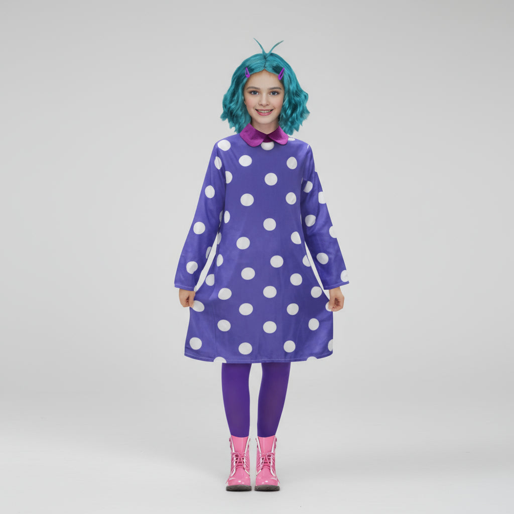 Vestido morado con lunares para disfraz infantil de carnaval y Halloween