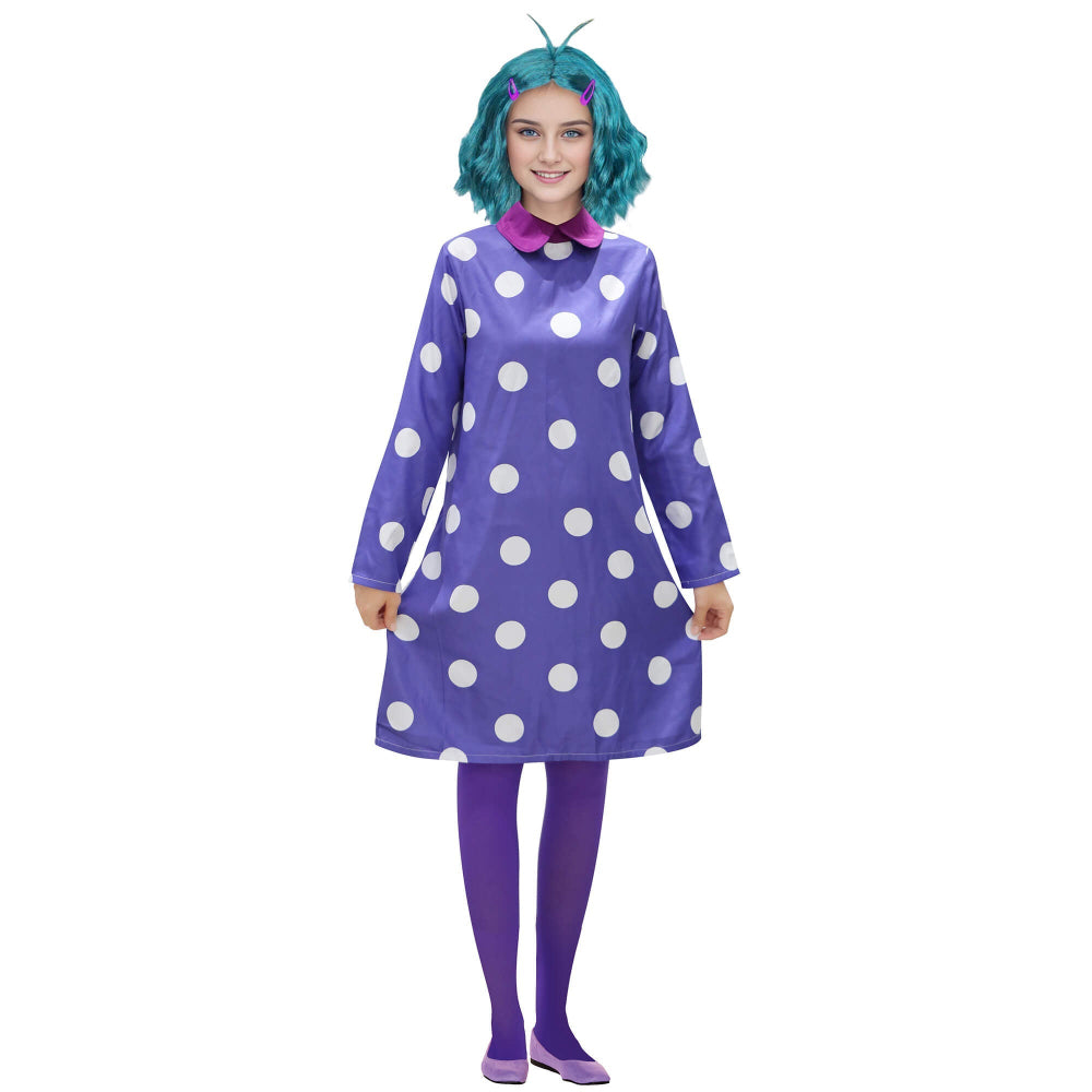 Vestido morado con lunares para disfraz infantil de carnaval y Halloween