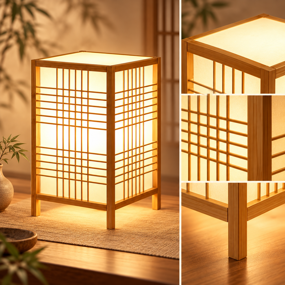 Japanische Tischlampe Handgemachte Holzsockel