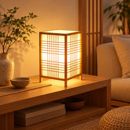 Japanische Tischlampe Handgemachte Holzsockel
