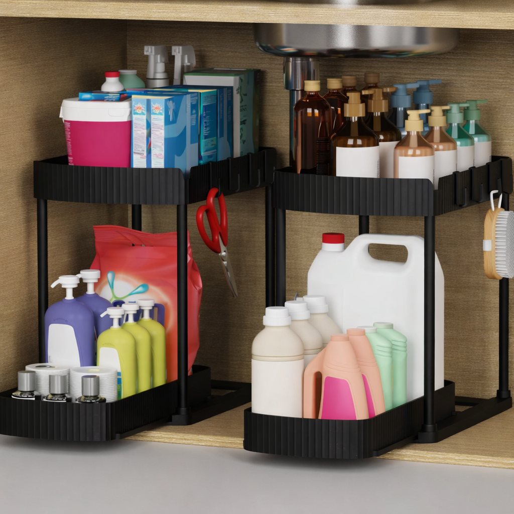 Kitchen Shelf Under-Cabinet Organizer Extendable Storage System