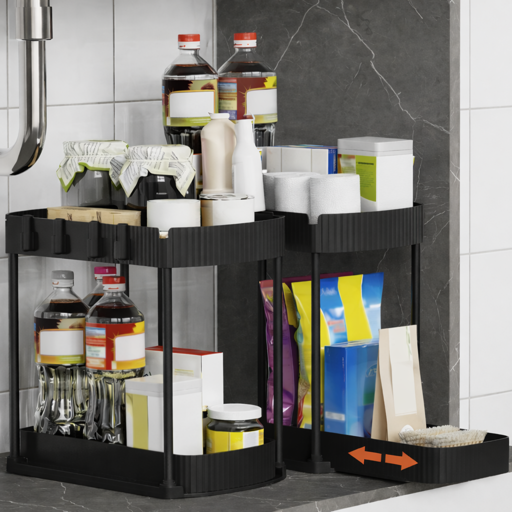 Kitchen Shelf Under-Cabinet Organizer Extendable Storage System