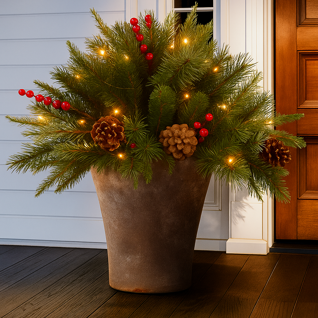 Artificial Christmas Tree Urn Filler LED Light Winter Decoration