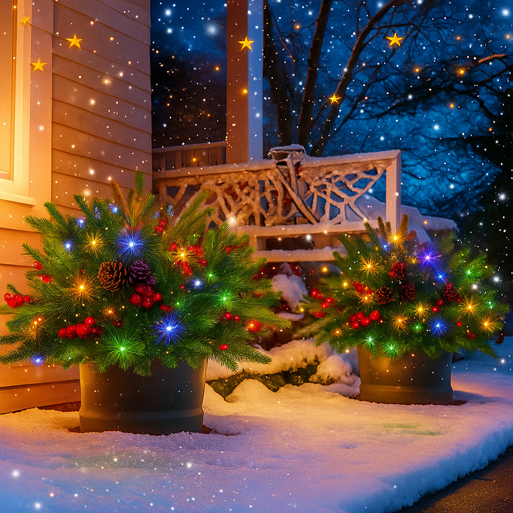 Artificial Christmas Tree Urn Filler LED Light Winter Decoration