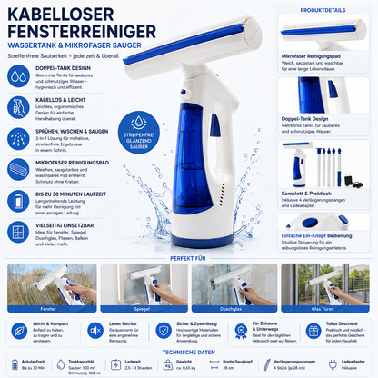 Kabelloser Fensterreiniger Wassertank Mikrofaser Sauger