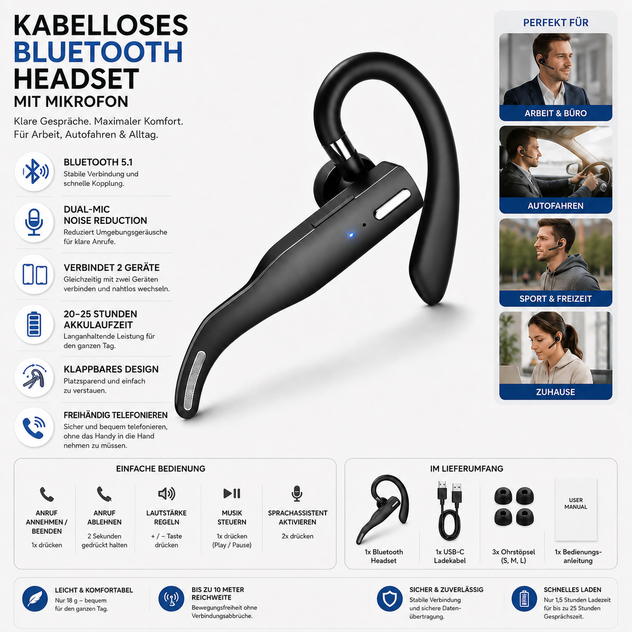 Kabelloses Headset Mit Mikrofon Bluetooth Verbindung