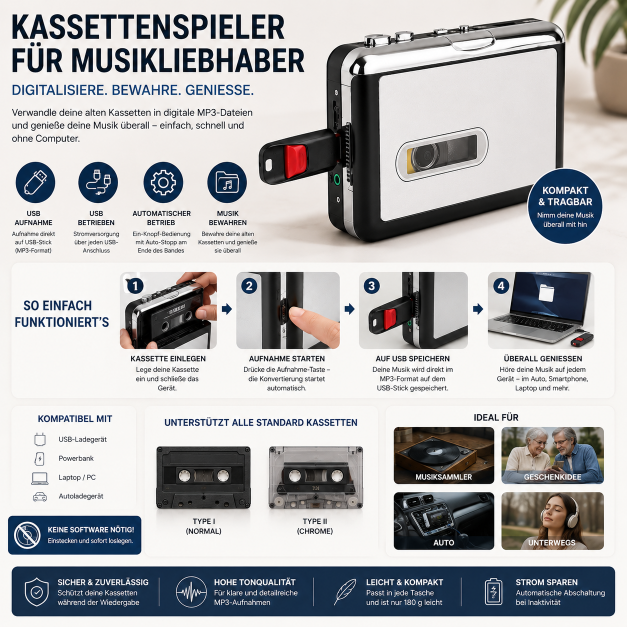 Kassettenspieler Für Musikliebhaber Kompakt Und Tragbar