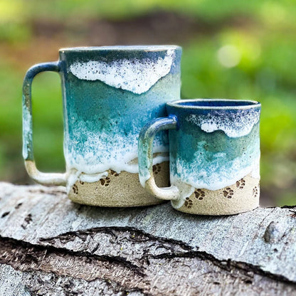Ceramic cup handmade sea design paw texture