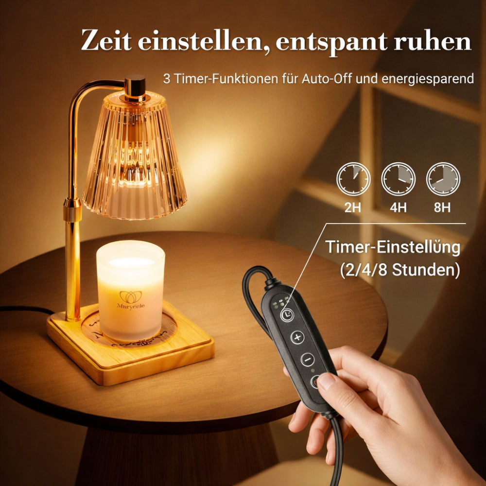 Kerzenwärmer Lampe Metall Holz Glas Tisch Dekoration